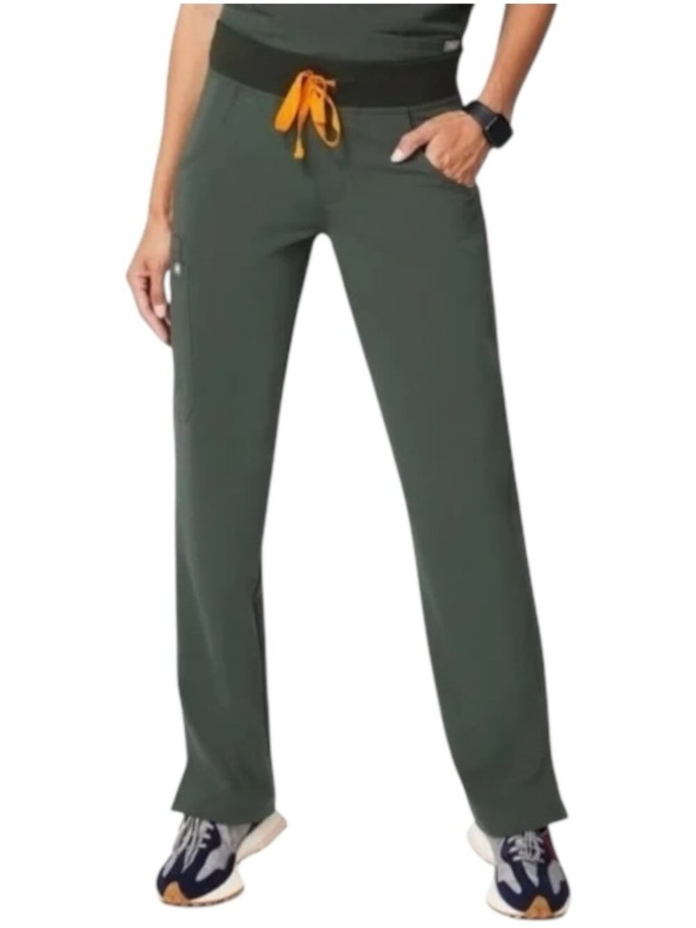 FIGS Kade Cargo Scrub Pants Moss Green Yoga Waist Straight Leg Women’s Large